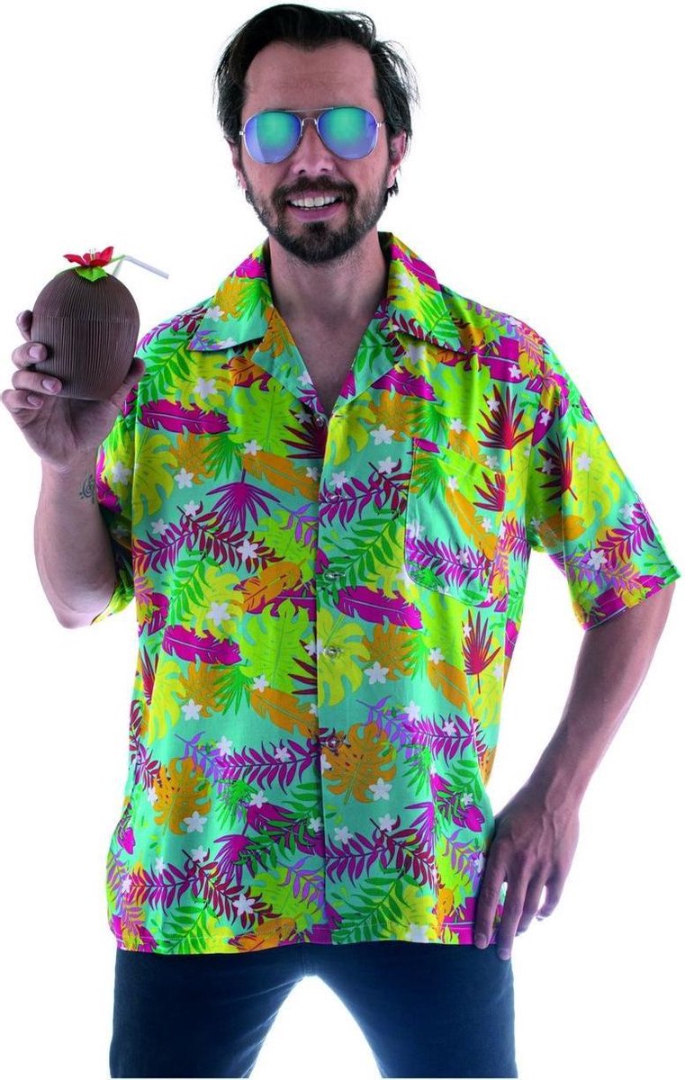 Hawaii & Carribean & Tropisch Kostuum | Herkend Worden Aan De Veren Hawaii Shirt Man | Maat 52-54 | Carnaval kostuum | Verkleedkleding